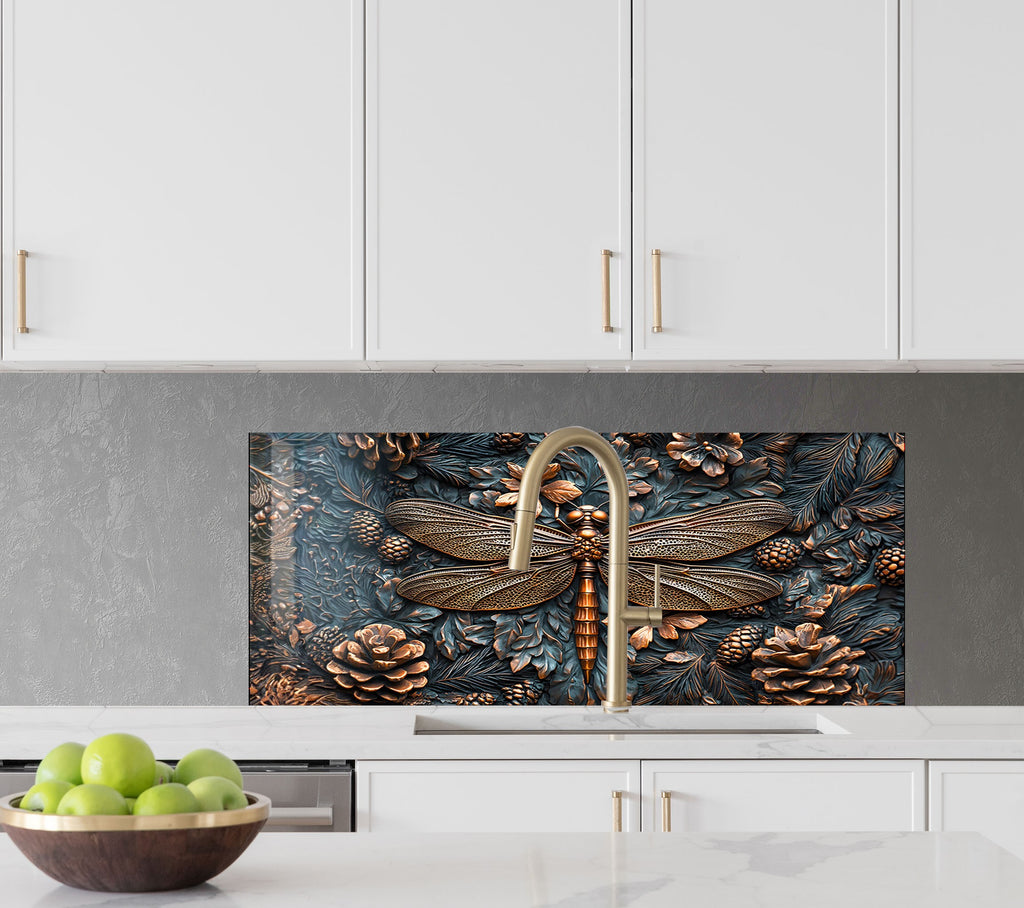 Vivid Dragonfly - Glass Kitchen Backsplash-BacksplashArtworks