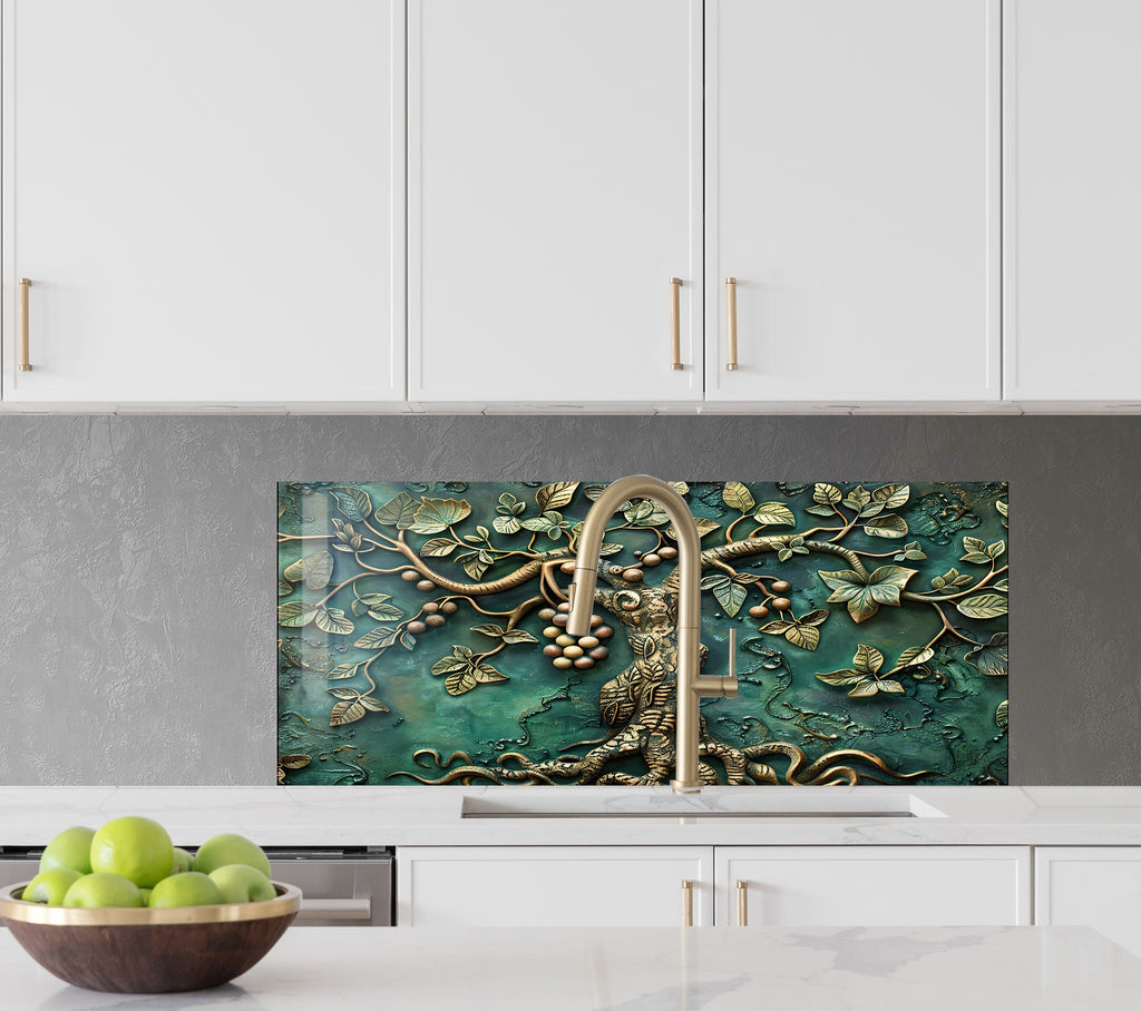 Bronze Tree of Life Stained - Glass Kitchen Backsplash-BacksplashArtworks