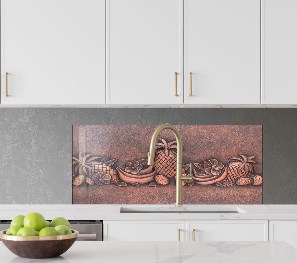 Elegant Metallic Fruit Glass Kitchen Backsplash – Pineapple & Banana Design-BacksplashArtworks