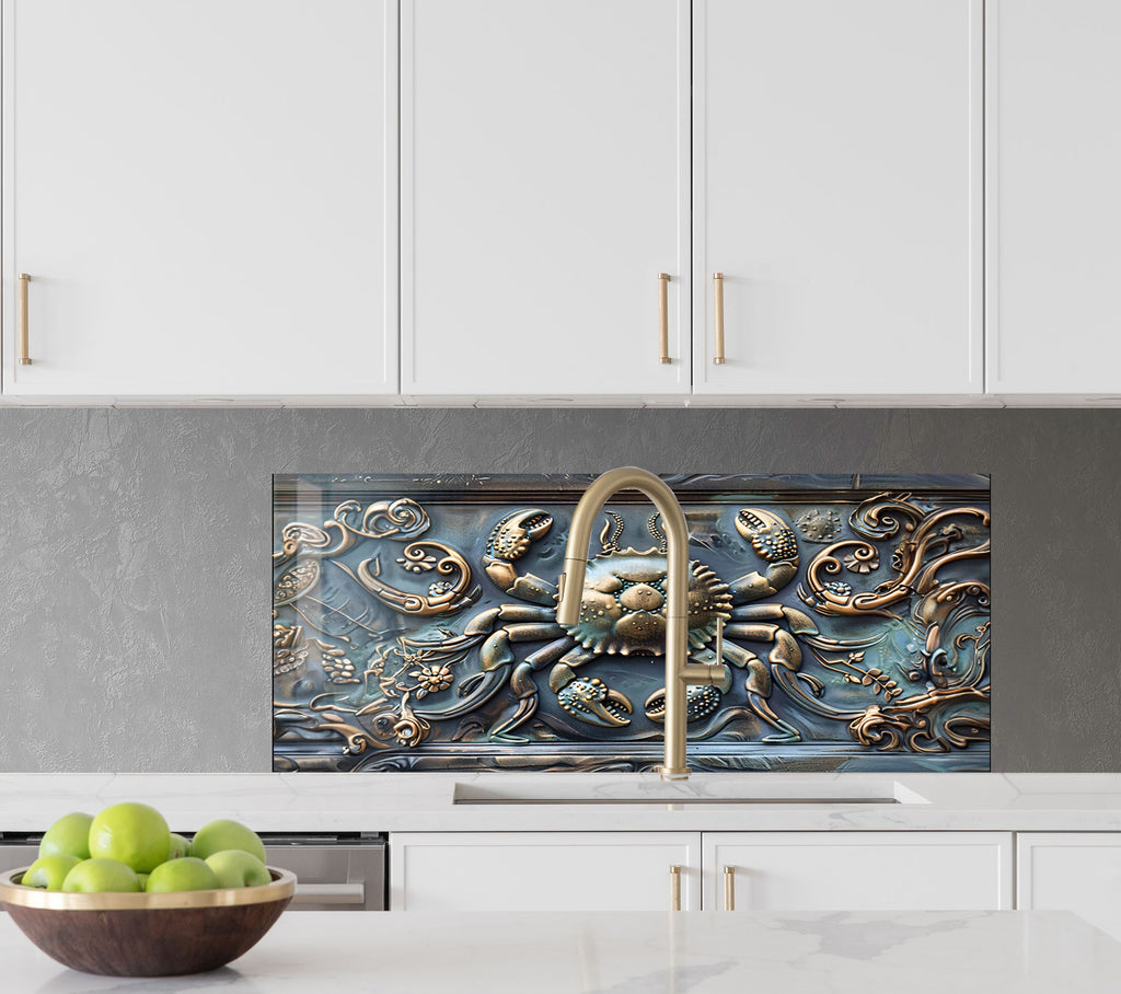 Vintage Crab - Tempered Glass Kitchen Backsplash-BacksplashArtworks