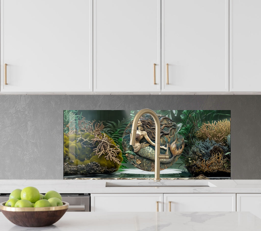 Vintage Mermaid - Glass Kitchen Backsplash-BacksplashArtworks