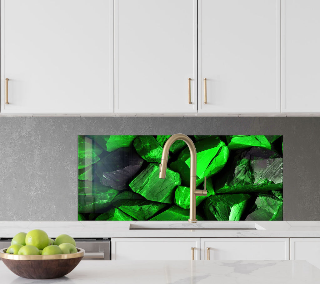 Emerald Stone Elegance - Glass Kitchen Backsplash-BacksplashArtworks