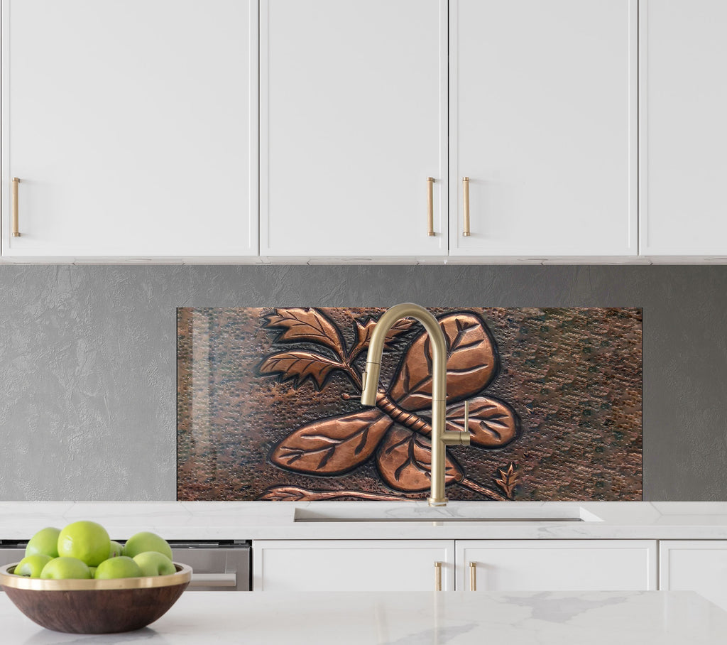 Rustic Copper Butterfly - Glass Kitchen Backsplash-BacksplashArtworks