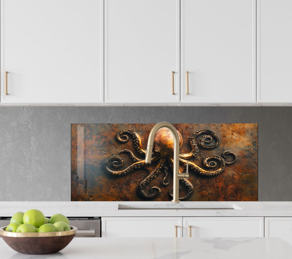 Vintage Octopus - Glass Kitchen Backsplash-BacksplashArtworks