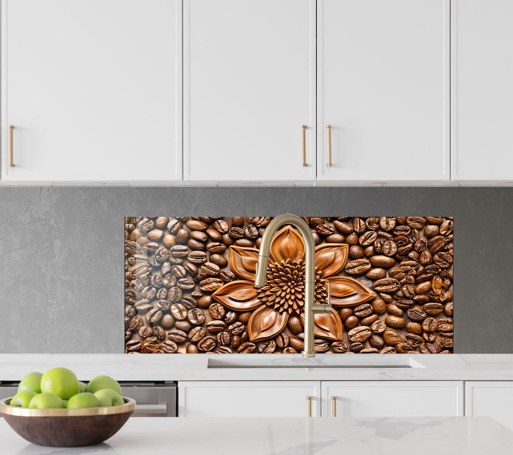 Coffee Blossom Delight - Glass Kitchen Backsplash-BacksplashArtworks