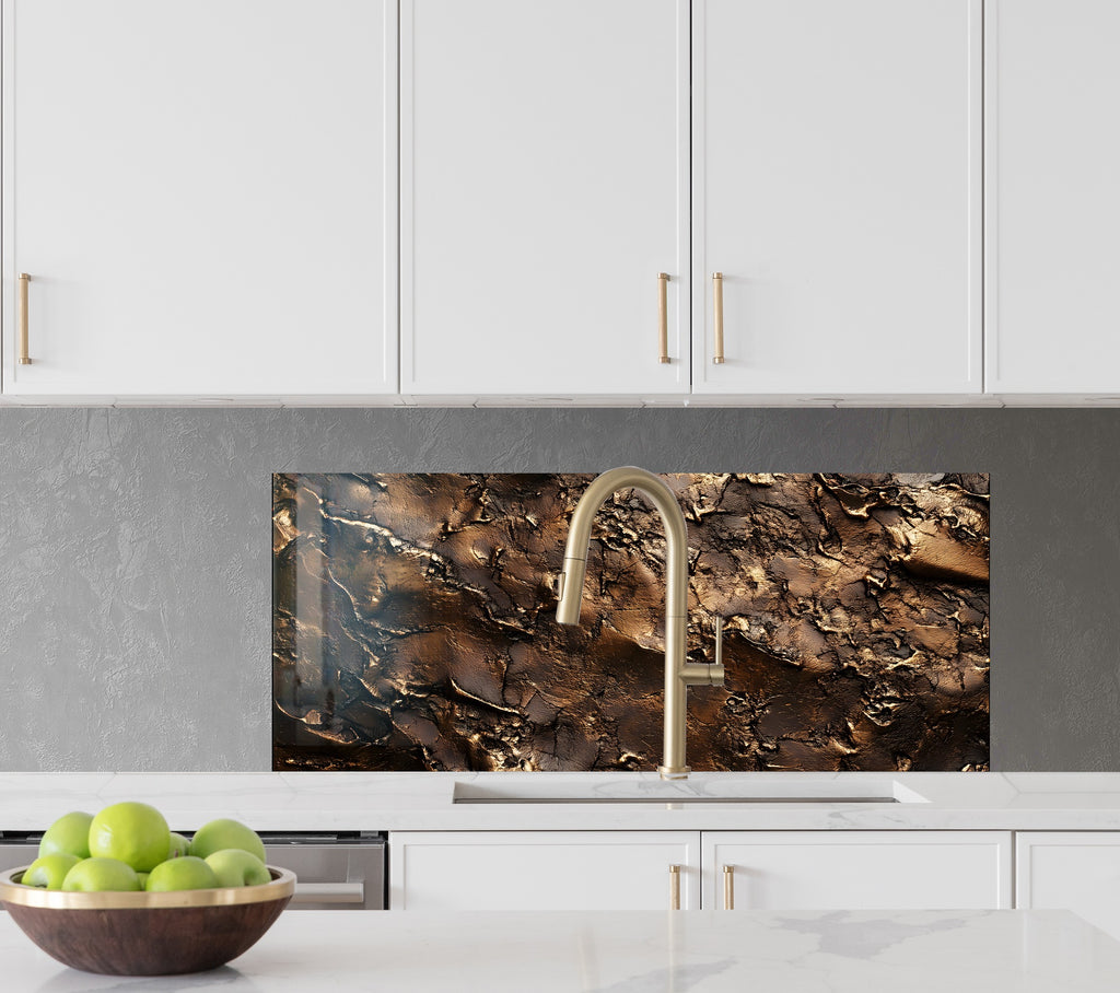 Bronze Lava Effect - Glass Kitchen Backsplash-BacksplashArtworks