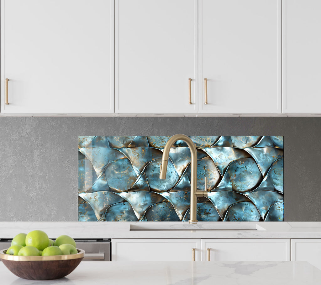 Oceanic Wave - Glass Kitchen Backsplash-BacksplashArtworks