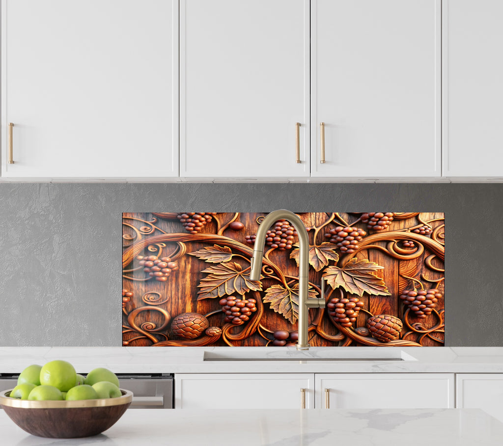 Rustic Grape Vine Glass Kitchen Backsplash – Elegant Vineyard Design-BacksplashArtworks