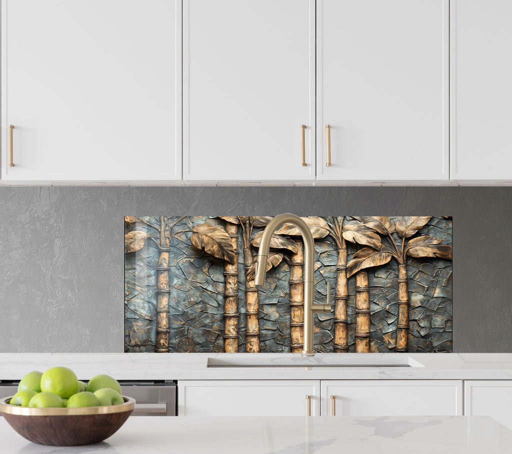 Golden Bamboo - Glass Kitchen Backsplash-BacksplashArtworks