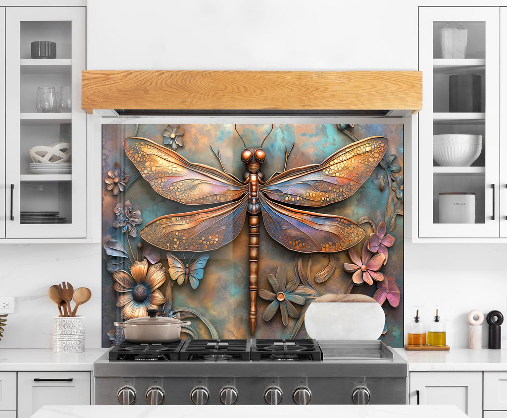 Enchanting Dragonfly - Tempered Glass Kitchen Backsplash-BacksplashArtworks