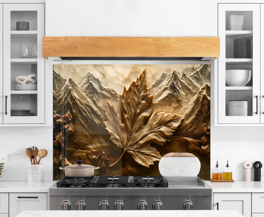 Rustic Maple Leaf - Glass Kitchen Backsplash-BacksplashArtworks