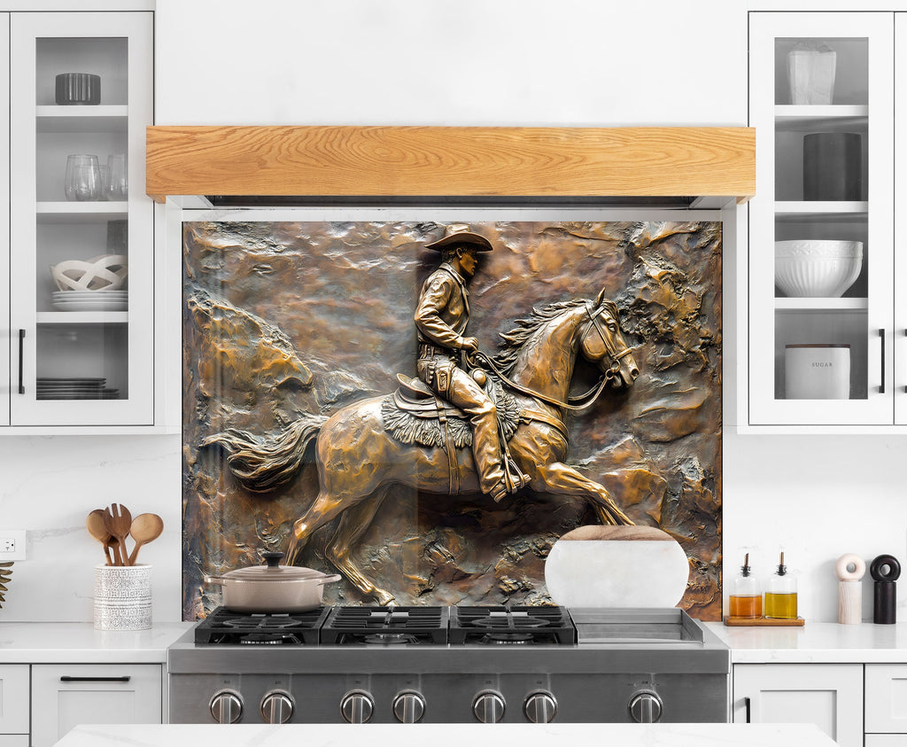 Western Cowboy - Glass Kitchen Backsplash-BacksplashArtworks