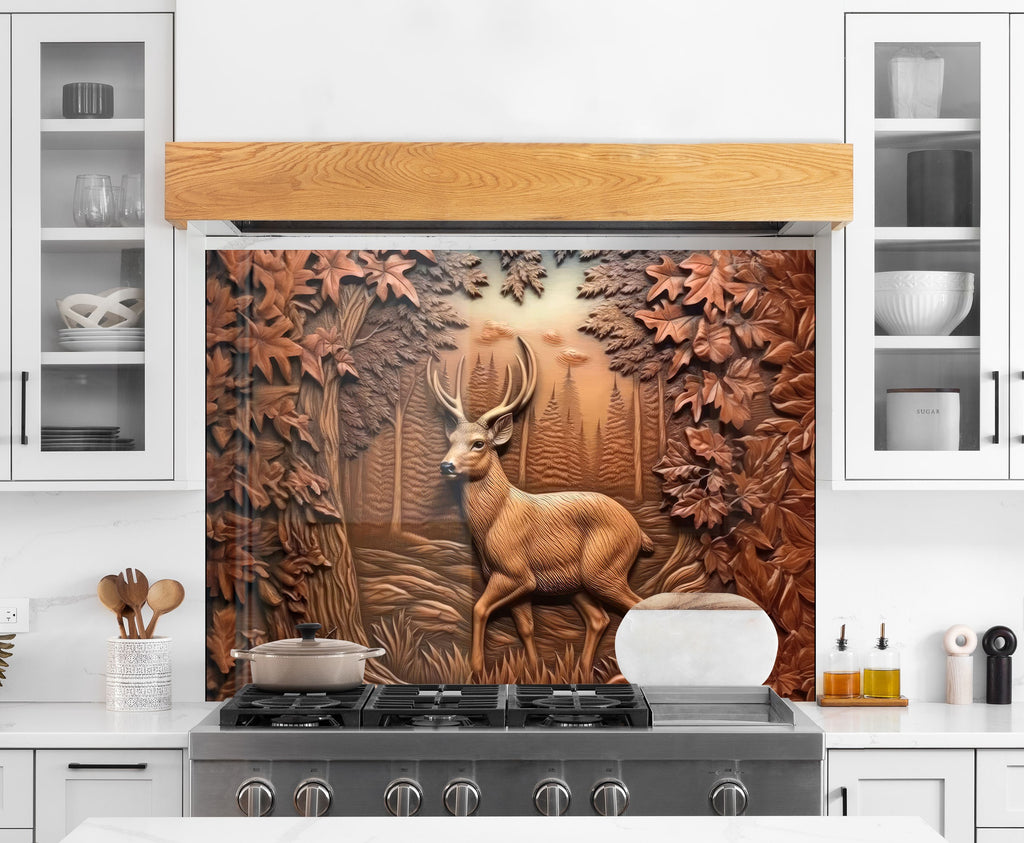 Majestic Deer Forest - Tempered Glass Kitchen Backsplash-BacksplashArtworks