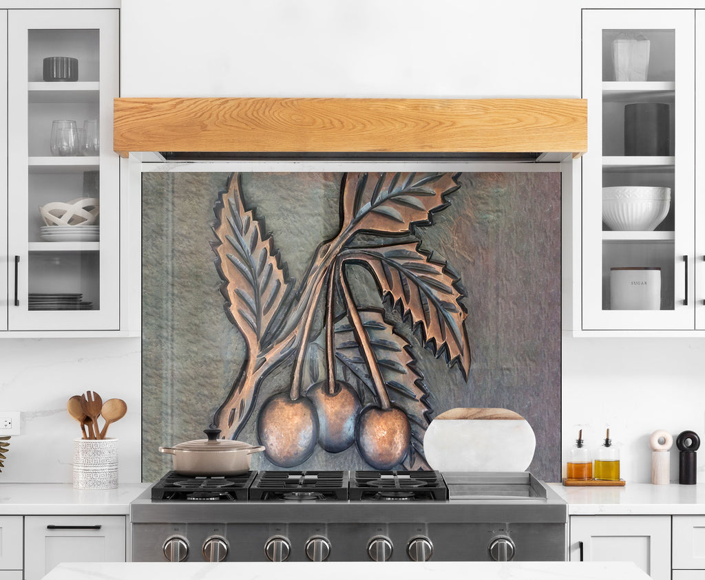 Cherry Charm Luxurious - Glass Kitchen Backsplash-BacksplashArtworks
