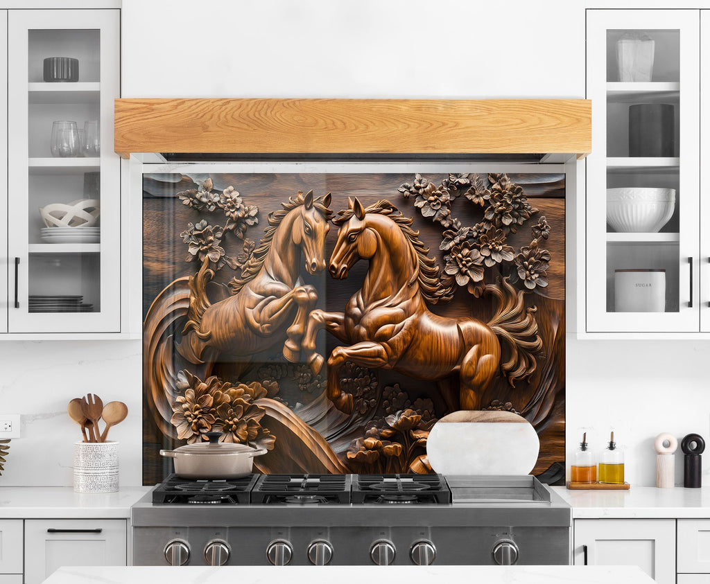 Majestic Stallions - Glass Kitchen Backsplash-BacksplashArtworks
