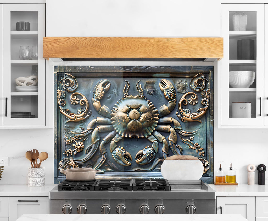 Vintage Crab - Tempered Glass Kitchen Backsplash-BacksplashArtworks