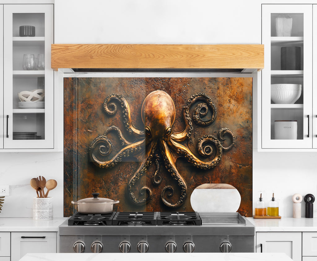 Vintage Octopus - Glass Kitchen Backsplash-BacksplashArtworks