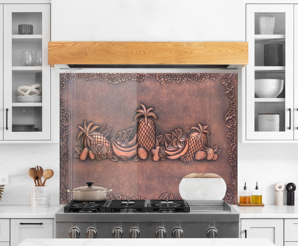 Elegant Metallic Fruit Glass Kitchen Backsplash – Pineapple & Banana Design-BacksplashArtworks