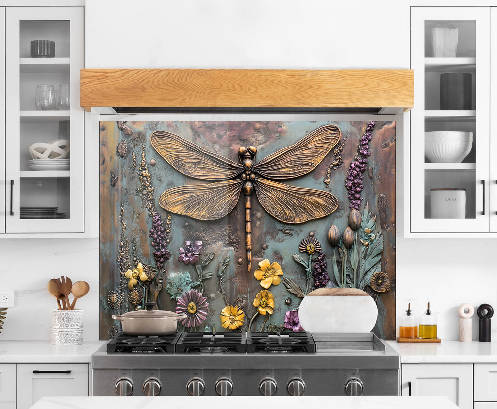 Dragonfly - Tempered Glass Kitchen Backsplash-BacksplashArtworks