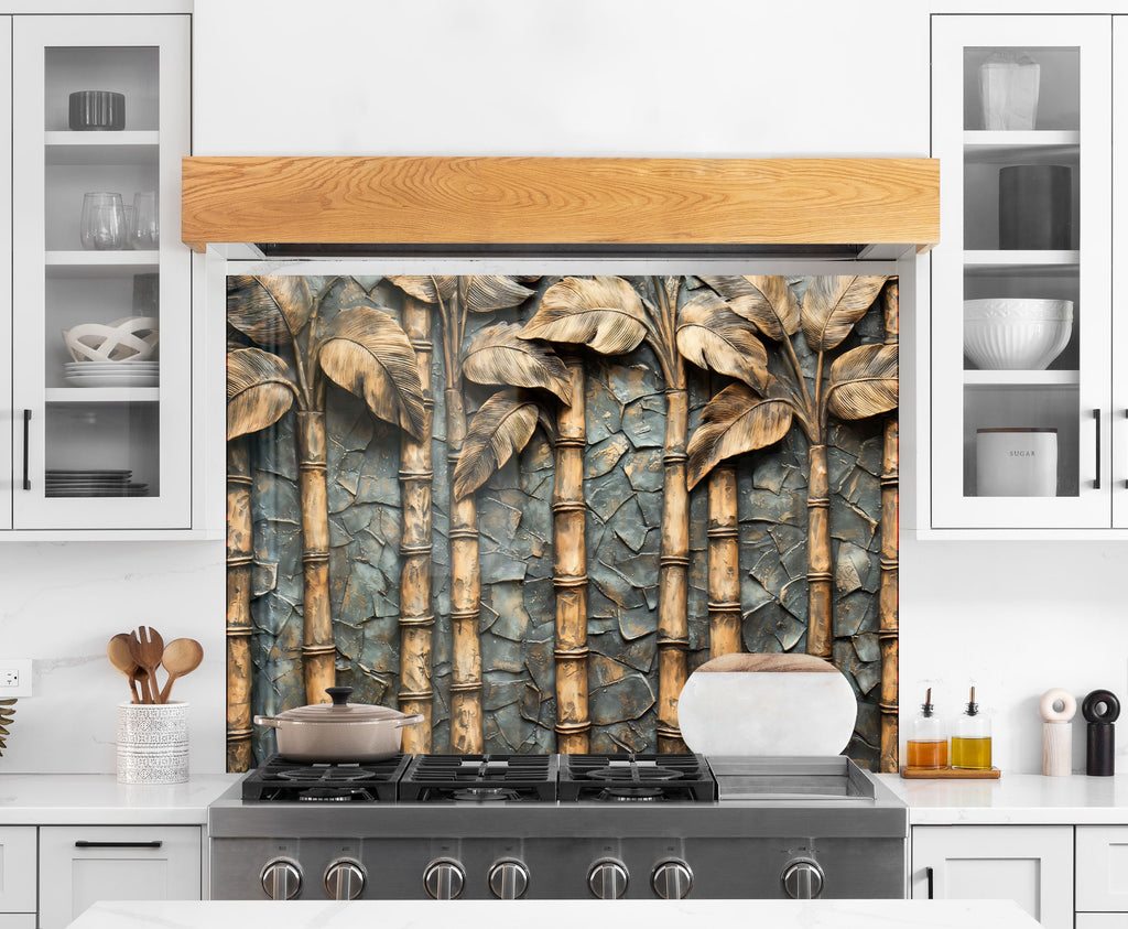 Golden Bamboo - Glass Kitchen Backsplash-BacksplashArtworks