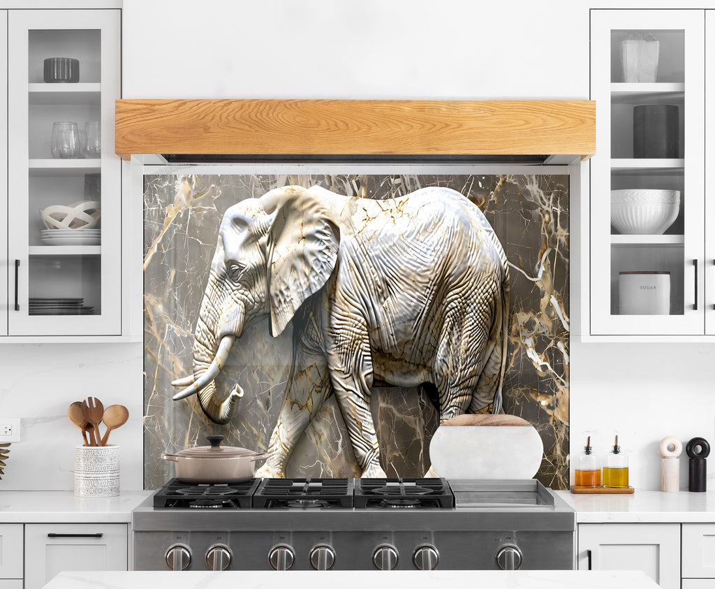 Elegant Elephant Marble - Glass Kitchen Backsplash-BacksplashArtworks