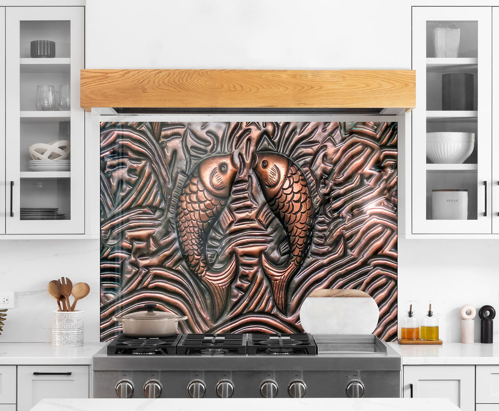 Feng Shui Koi Fish - Tempered Glass Kitchen Backsplash-BacksplashArtworks