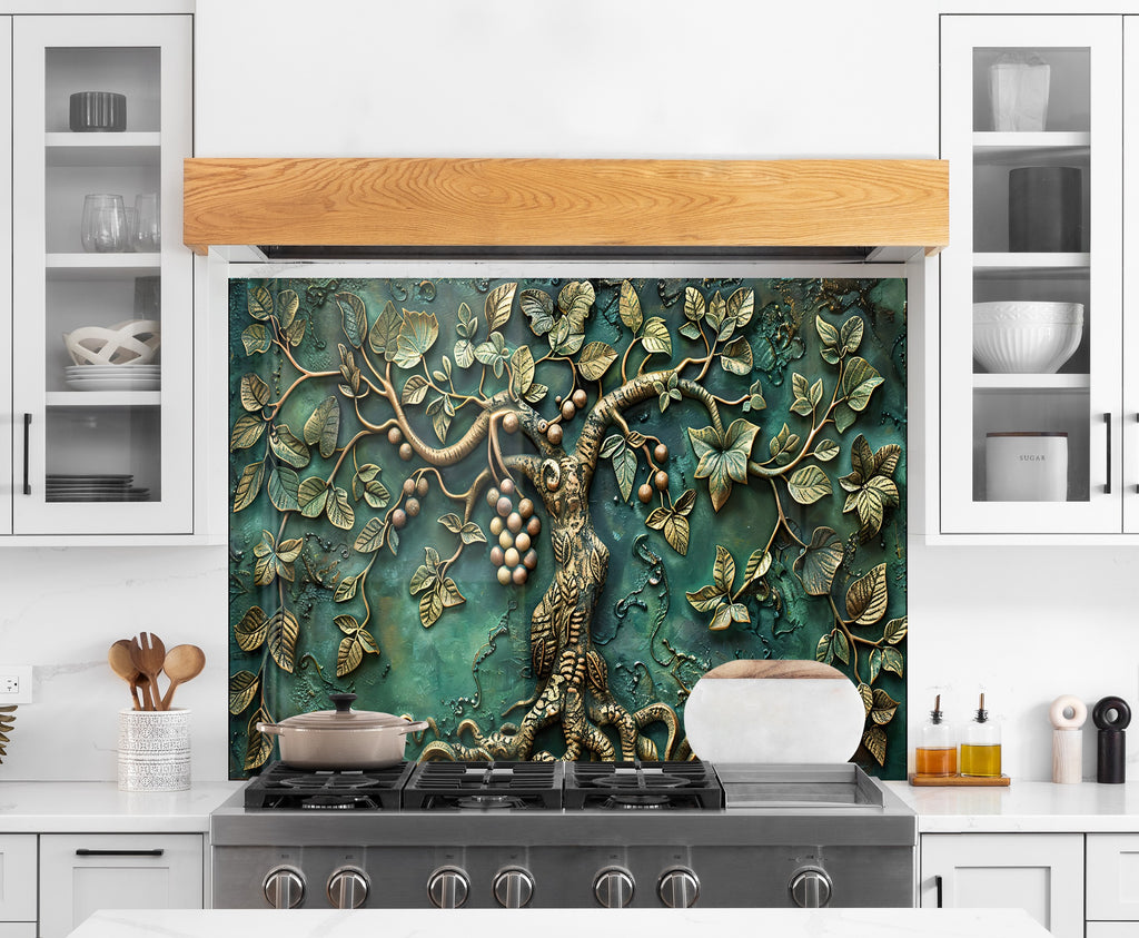 Bronze Tree of Life Stained - Glass Kitchen Backsplash-BacksplashArtworks