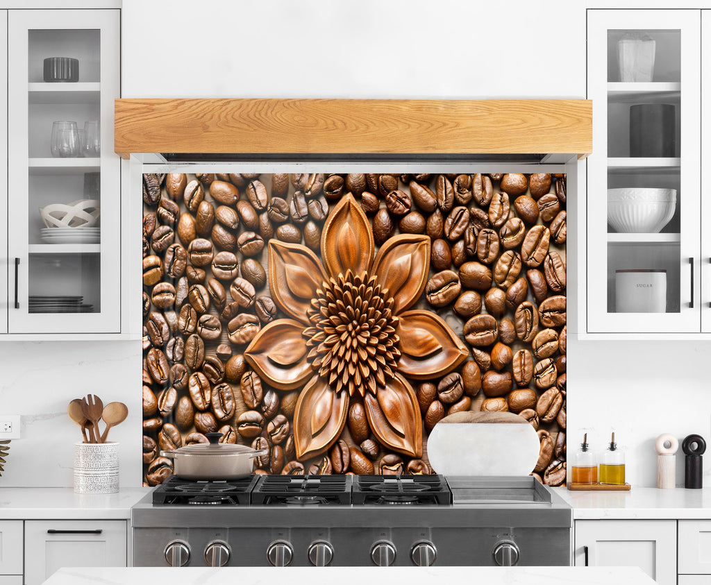 Coffee Blossom Delight - Glass Kitchen Backsplash-BacksplashArtworks