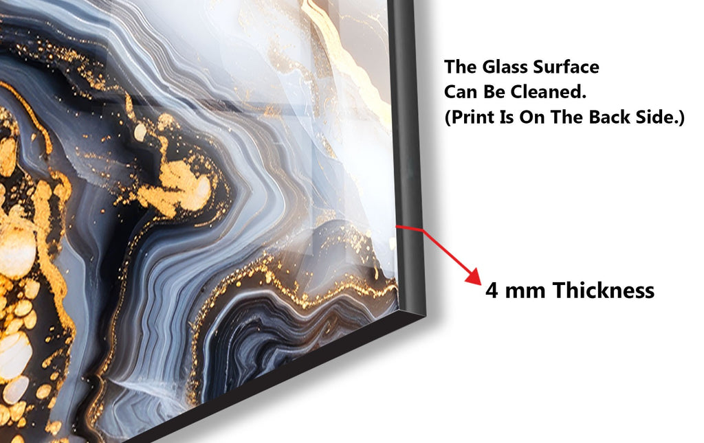 Blue & Gold Marble Swirl - Glass Kitchen Backsplash-BacksplashArtworks