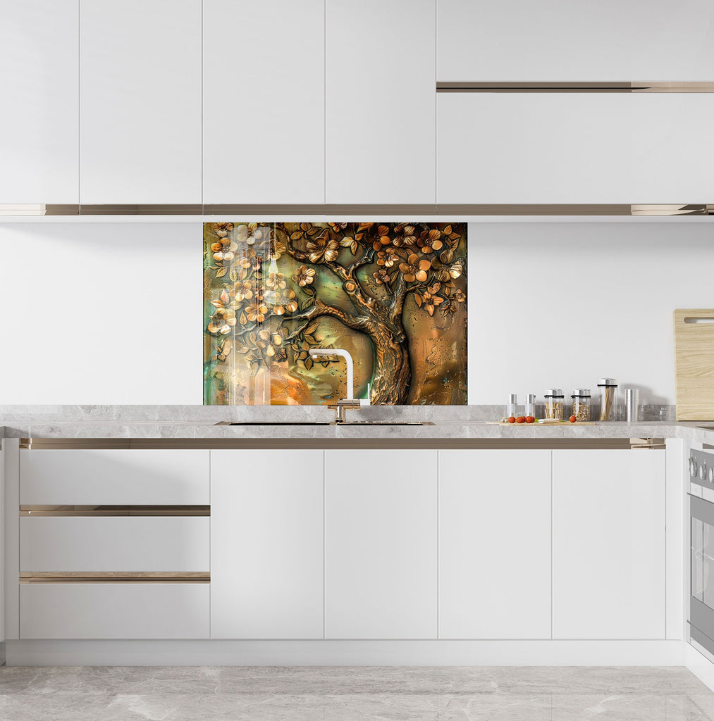 Brown Tree - Glass Kitchen Backsplash-BacksplashArtworks