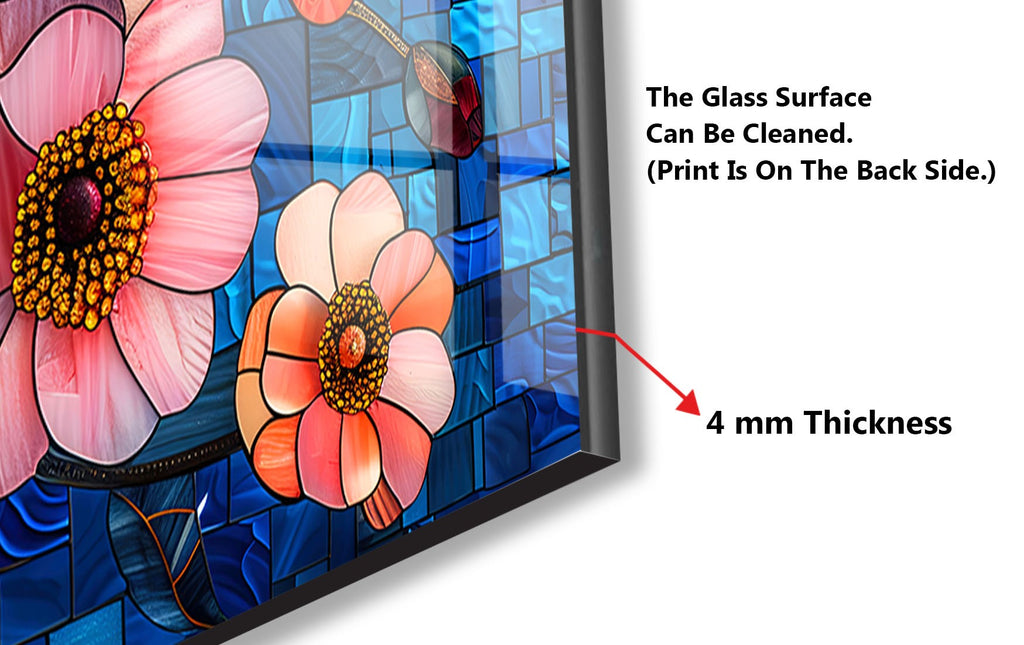 Stained Glass Floral Art - Glass Kitchen Backsplash-BacksplashArtworks