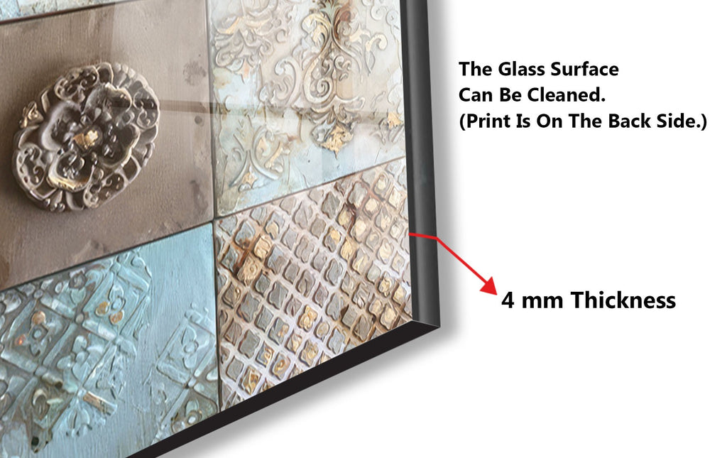 Tempered Glass Kitchen Backsplash with Vintage Tile Design and Gas Stove-BacksplashArtworks