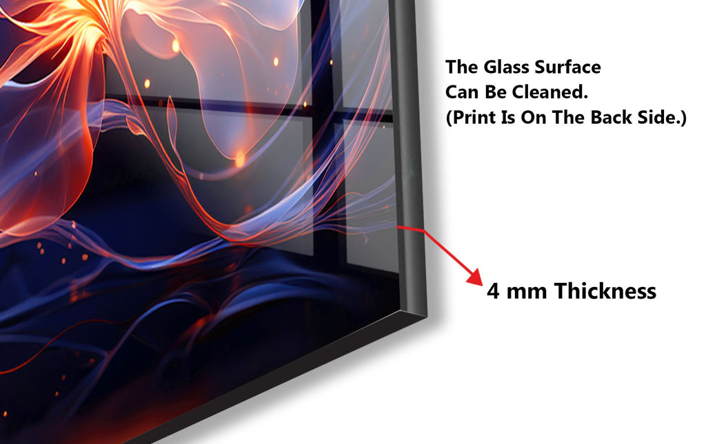 Glowing Neon Floral Art - Glass Kitchen Backsplash-BacksplashArtworks