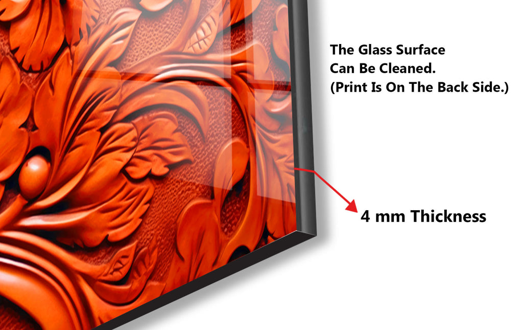 Fiery Floral Engraving - Glass Kitchen Backsplash-BacksplashArtworks