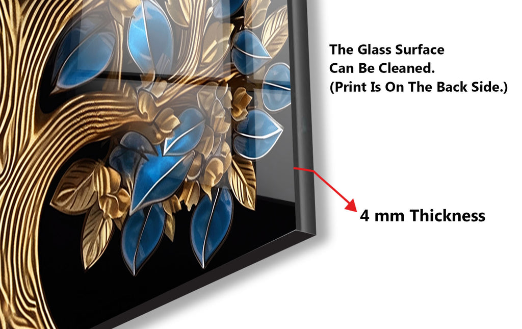 Golden Sapphire Tree - Glass Kitchen Backsplash-BacksplashArtworks