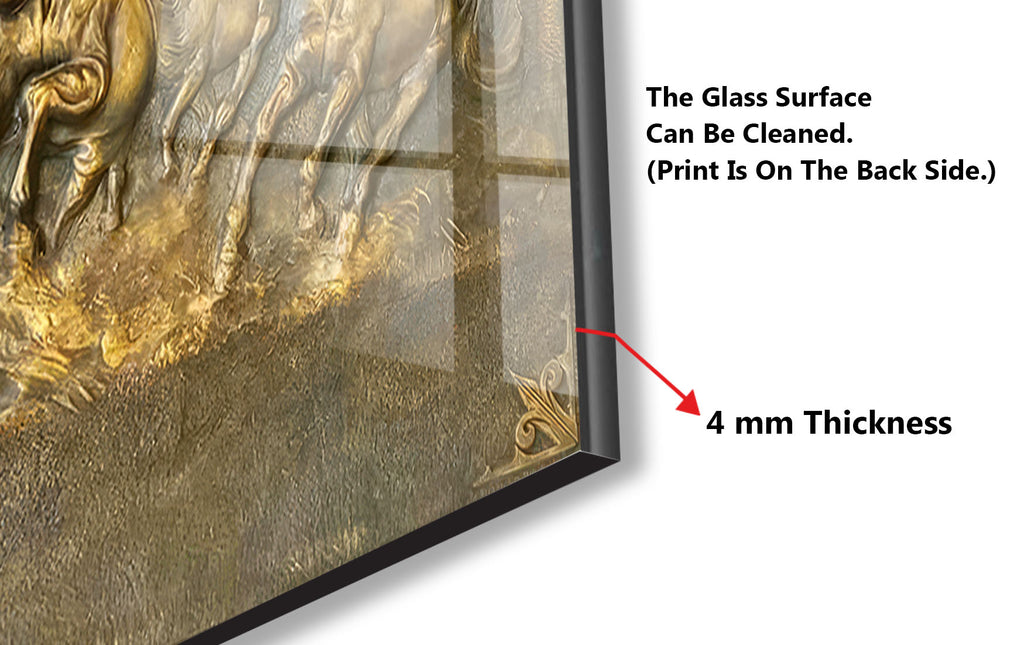 Golden Horses - Glass Kitchen Backsplash-BacksplashArtworks