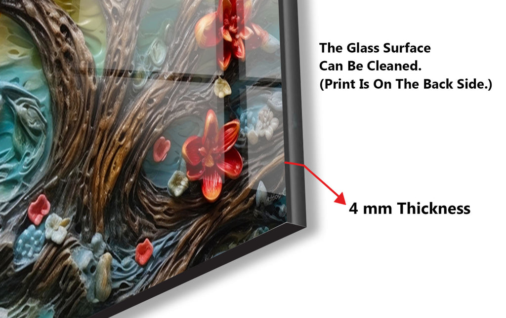 Blossoming Sunrise Tree - Glass Kitchen Backsplash-BacksplashArtworks