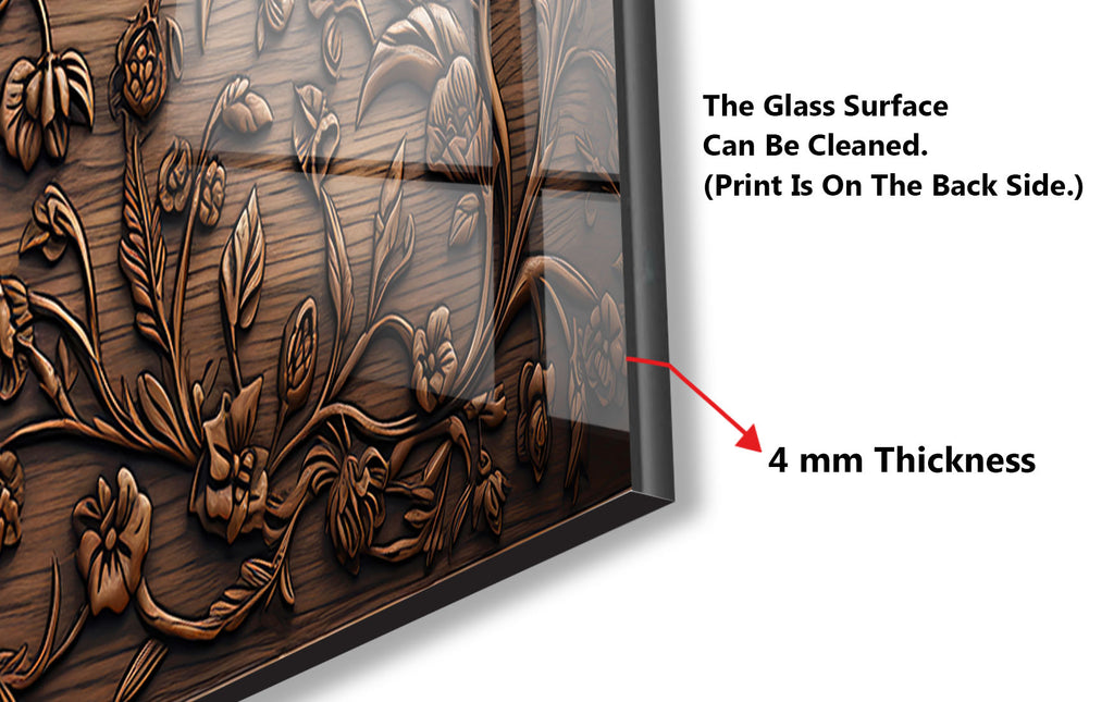 Ornate Floral Elegance - Copper-Toned Glass Kitchen Backsplash-BacksplashArtworks