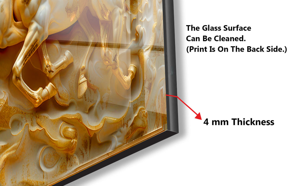 Golden Stallion Majesty - Embossed Glass Kitchen Backsplash-BacksplashArtworks