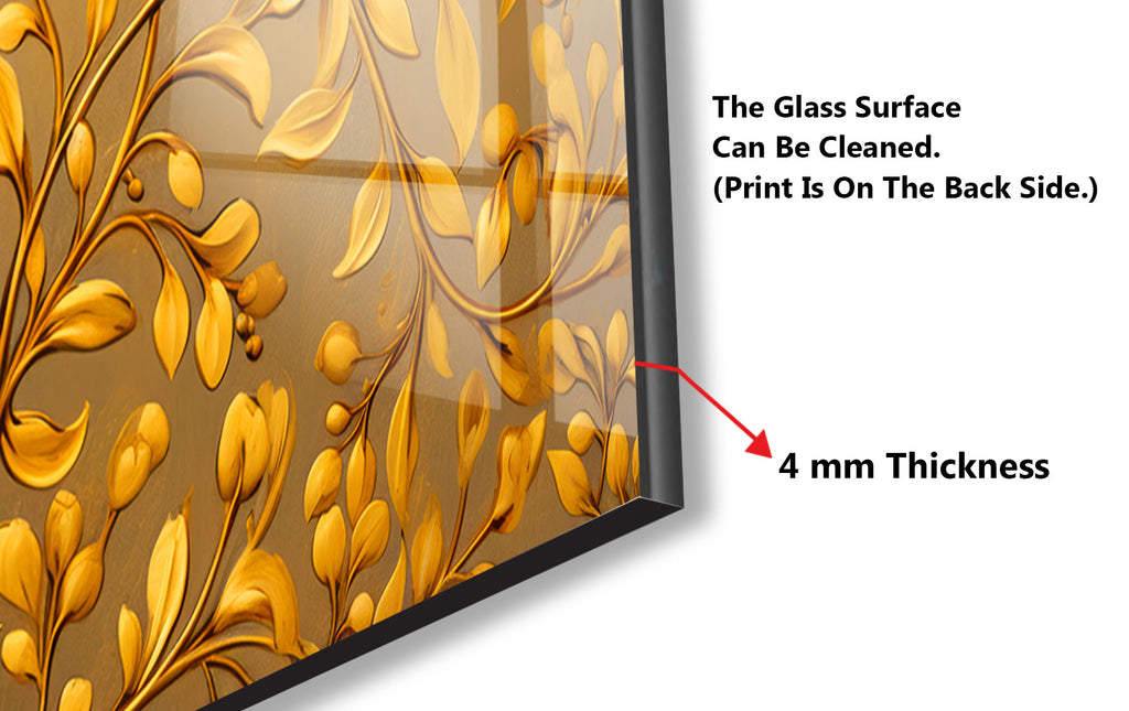 Golden Vine Elegance - Glass Kitchen Backsplash-BacksplashArtworks
