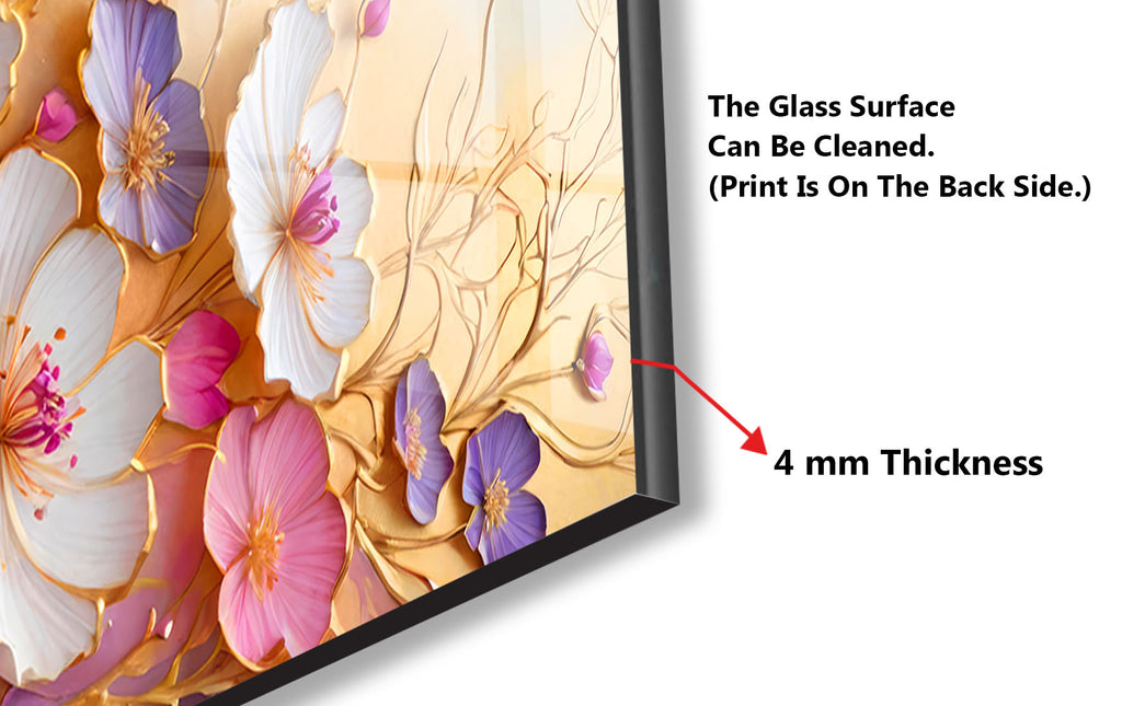 Golden Blossom Elegance - Glass Kitchen Backsplash-BacksplashArtworks