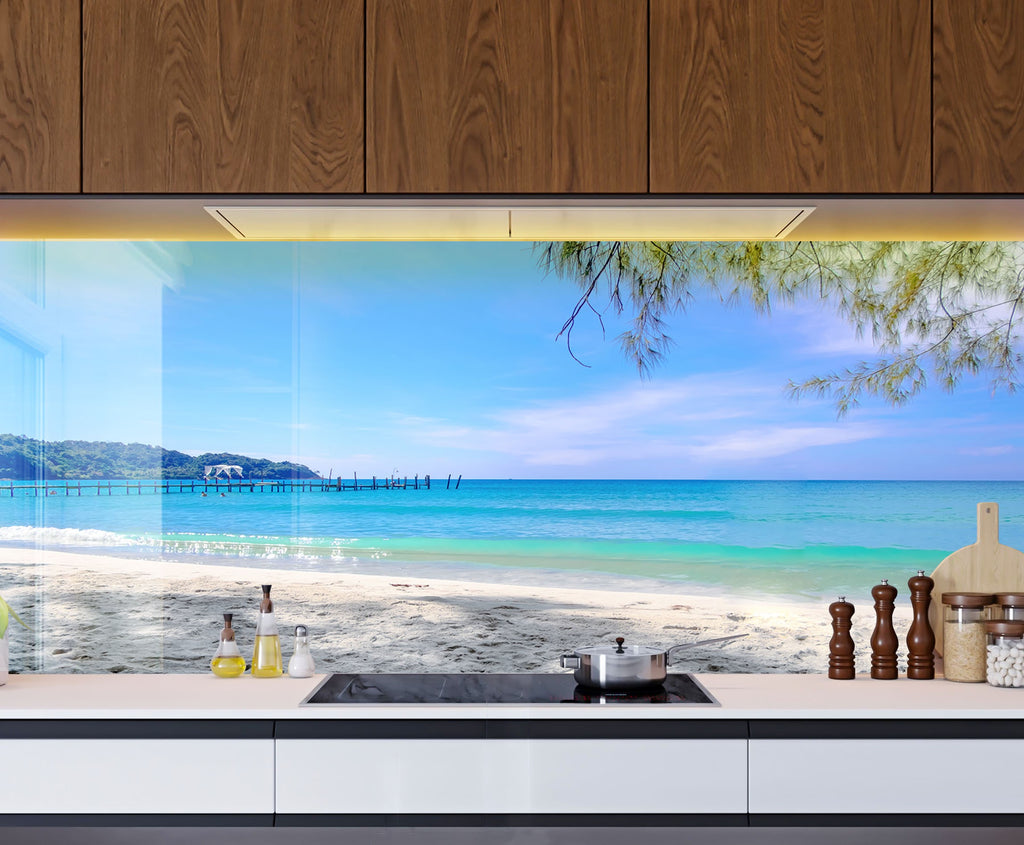 Serene Beach Pier Wall Art – Tempered Glass Kitchen Backsplash-BacksplashArtworks
