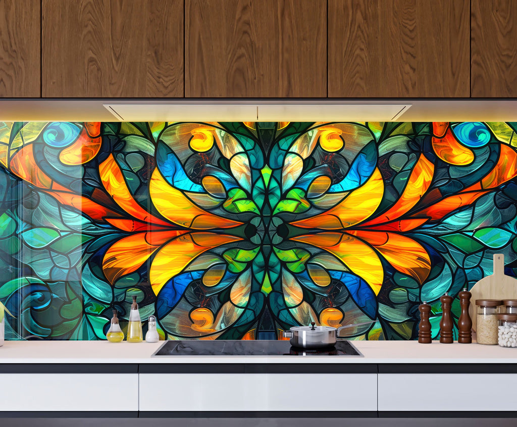 Radiant Stained - Glass Kitchen Backsplash-BacksplashArtworks