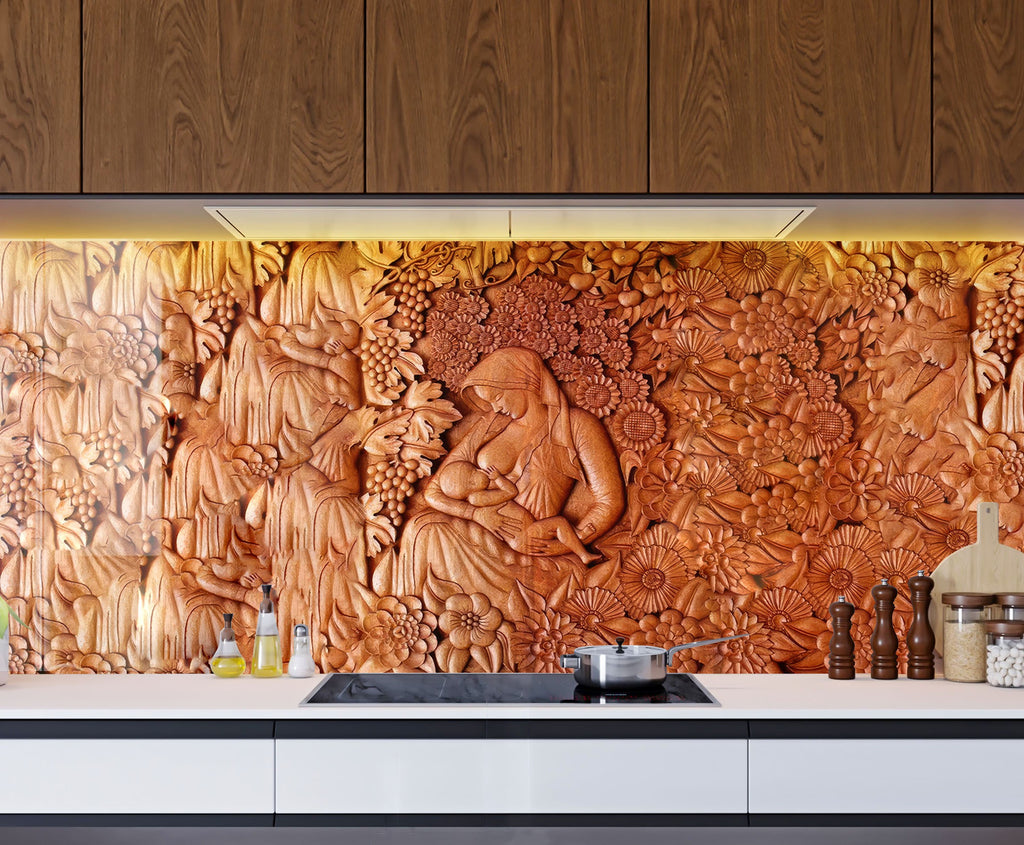 Eternal Motherhood - Glass Kitchen Backsplash-BacksplashArtworks