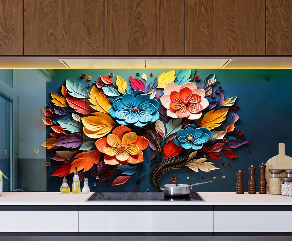 Autumn Bloom Artwork - Glass Kitchen Backsplash-BacksplashArtworks