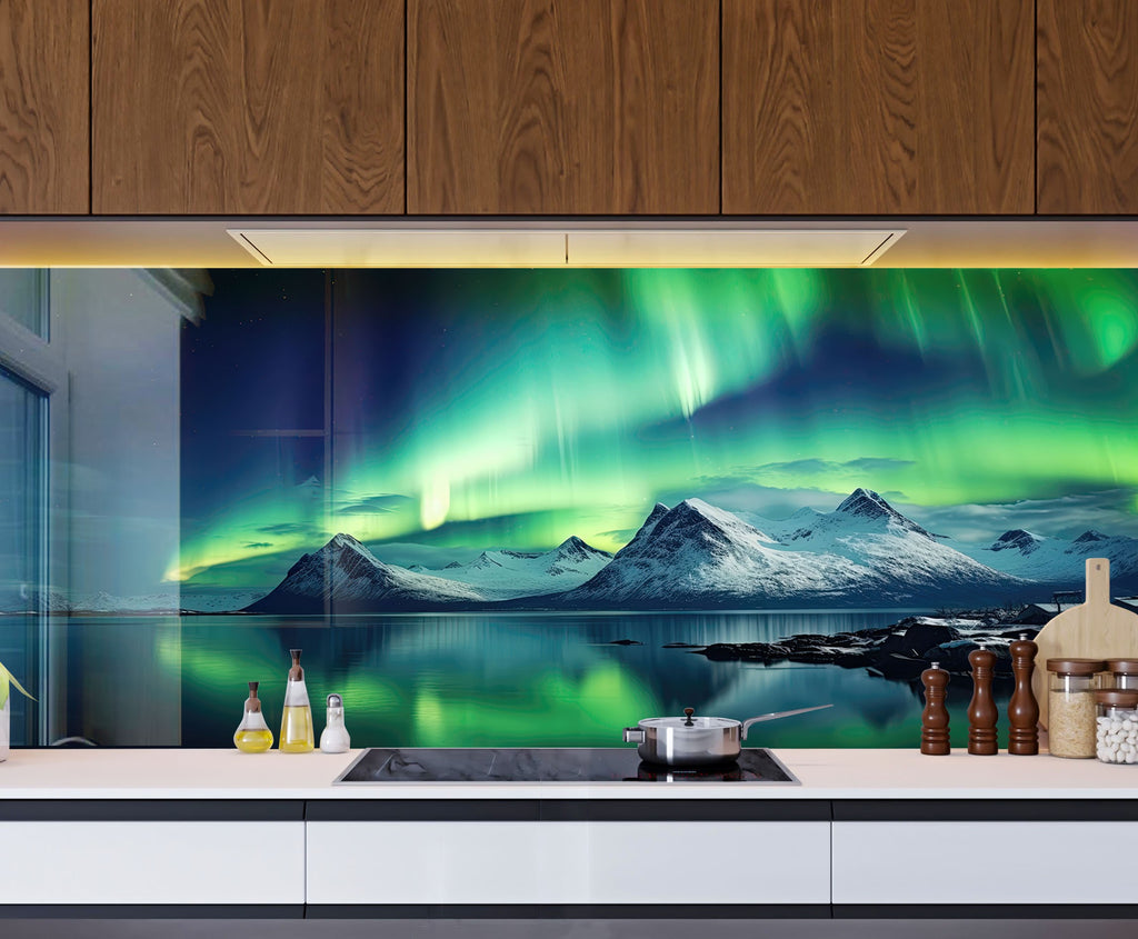 Aurora Borealis Night Sky Wall Art - Tempered Glass Kitchen Backsplash-BacksplashArtworks