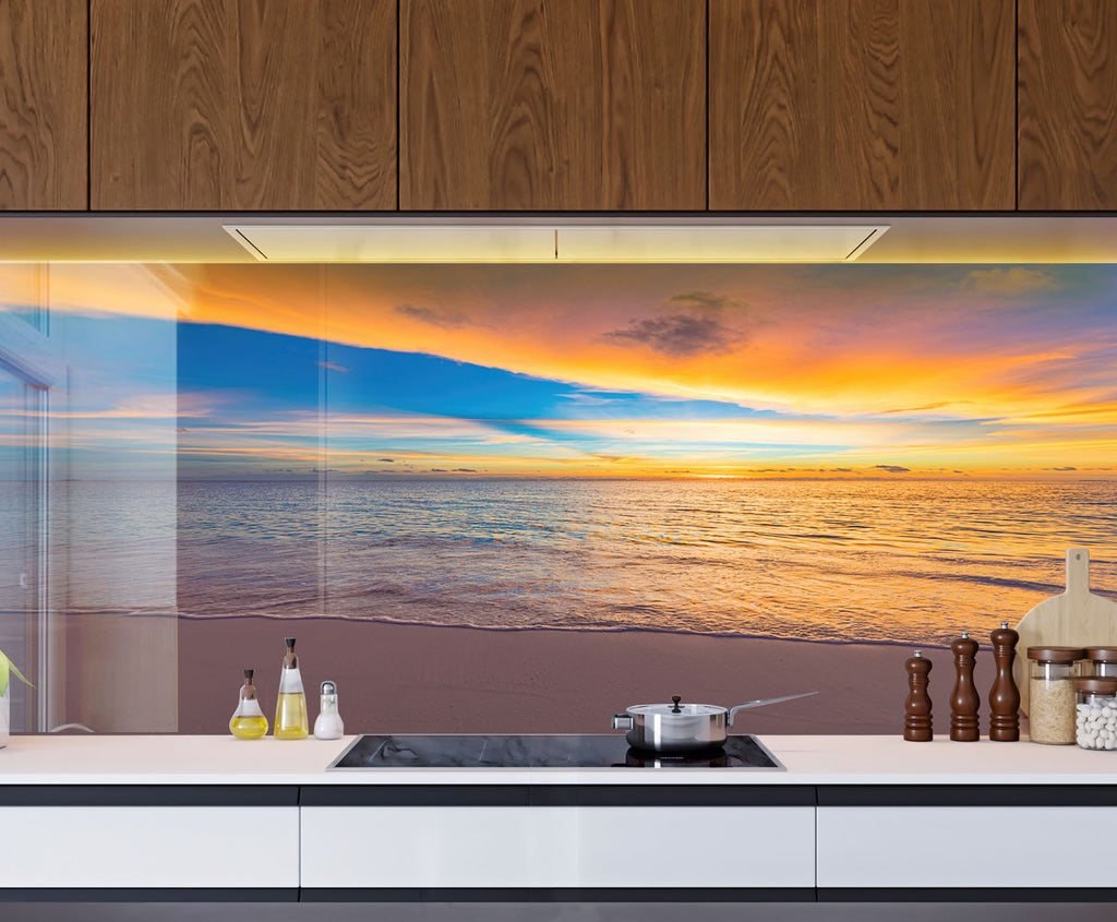 Colorful Ocean Sunset Wall Art – Tempered Glass Kitchen Backsplash-BacksplashArtworks