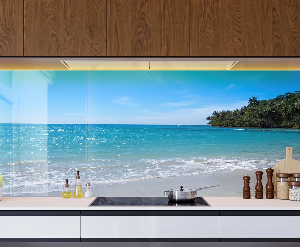 Tropical Beach Ocean View Wall Art – Tempered Glass Kitchen Backsplash-BacksplashArtworks