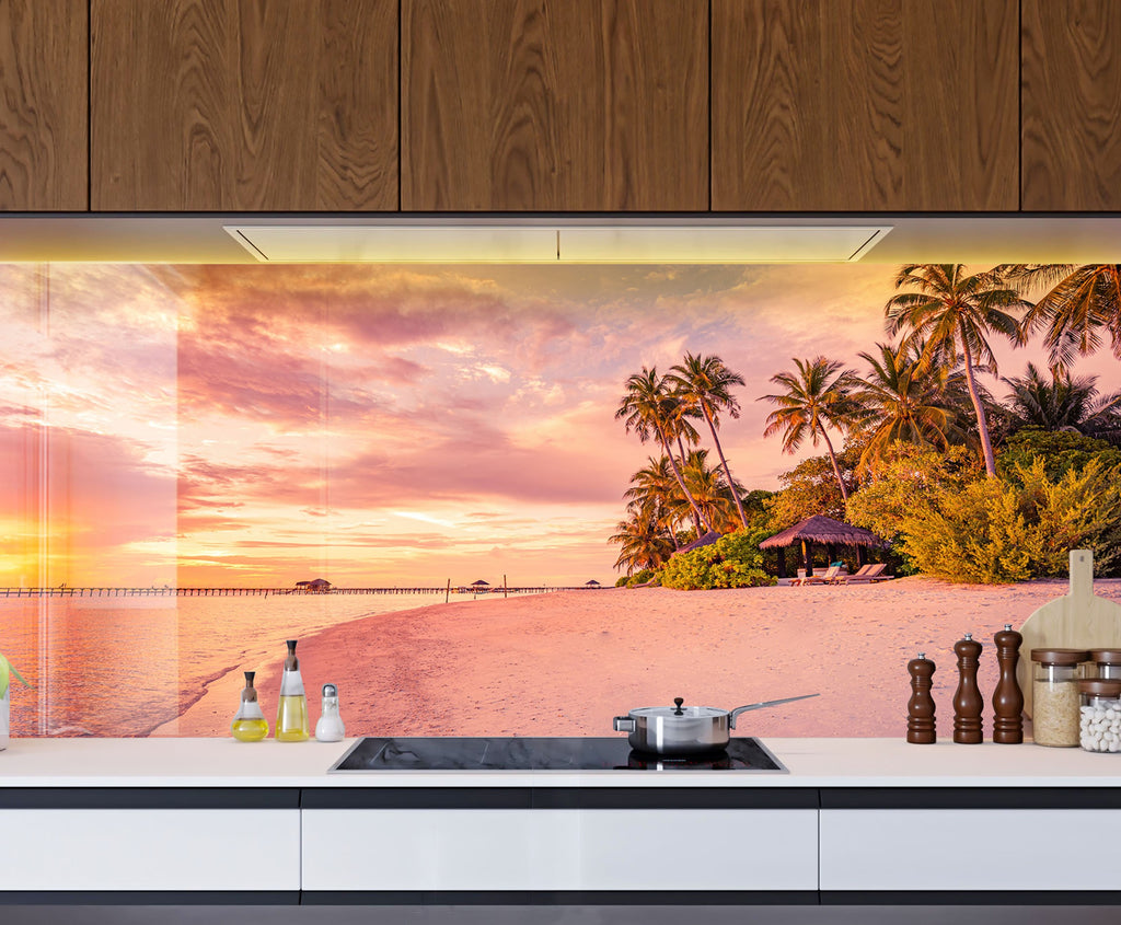 Tropical Paradise Beach Wall Art – Tempered Glass Kitchen Backsplash-BacksplashArtworks