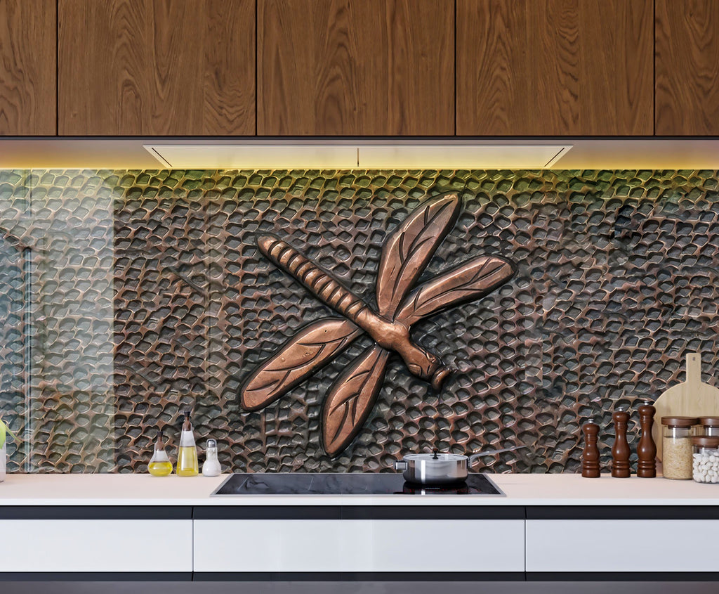 Copper Dragonfly - Tempered Glass Kitchen Backsplash-BacksplashArtworks